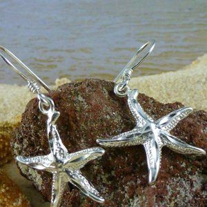Solid Sterling Silver Starfish Dangle Earrings